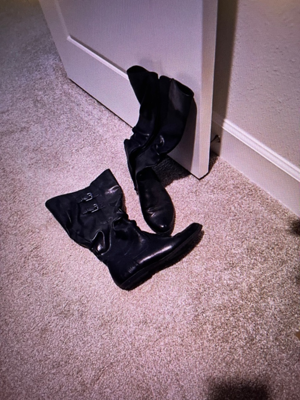 Thigh high relaxed faux leather zip boots